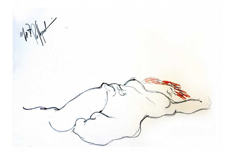 Figure allongée avec accent rouge