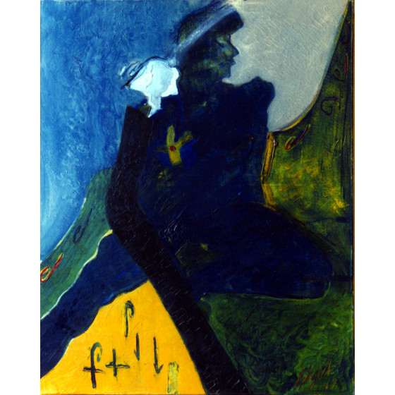La Femme Bleue et l’Oiseau Blanc - huile sur toile de Roberto tagliazucchi