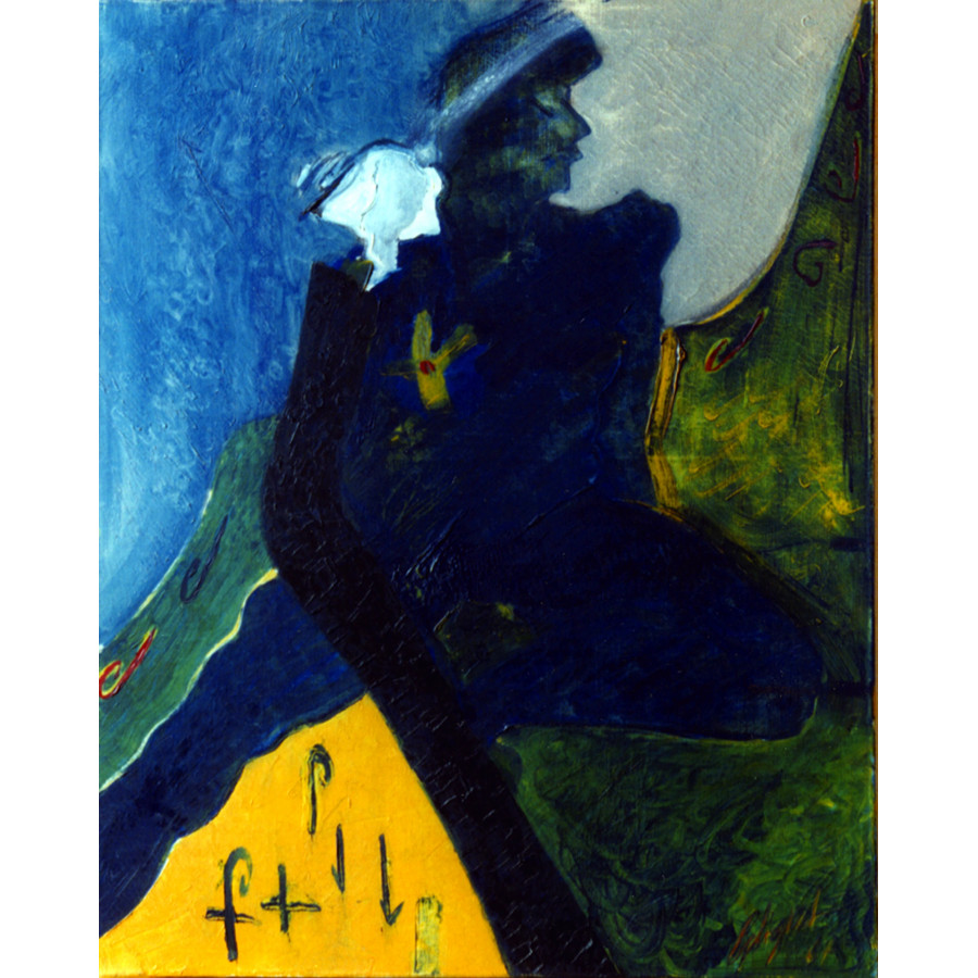 La Femme Bleue et l’Oiseau Blanc - huile sur toile de Roberto tagliazucchi